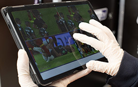 Venue Medical Officer using gesture-controlled wireless tablet for investigation